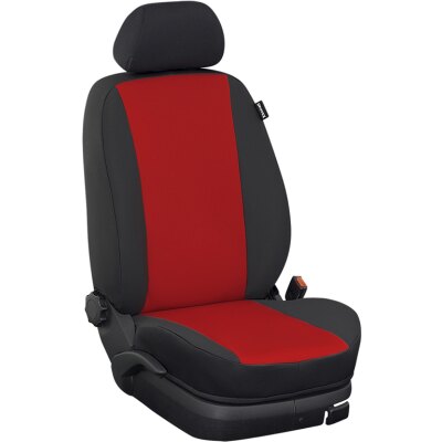 Ford Transit Nugget, ab Bj. 2013 - / Maßangefertigter Rücksitzbezug Dreierbank :: 120. Stoff Rot / Stoff schwarz