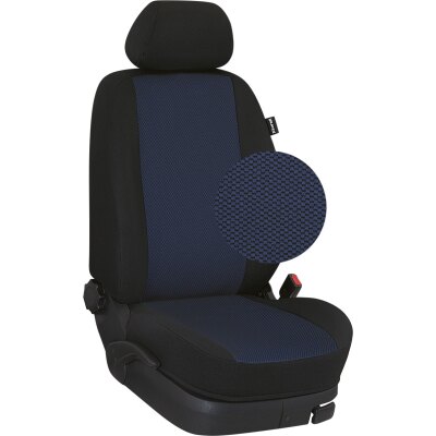 Ford Transit Nugget, ab Bj. 2013 - / Maßangefertigte Vordersitzbezüge für Pilotsitze mit integrierter Kopfstütze :: 108. Stoff Nizza-blau / Stoff schwarz