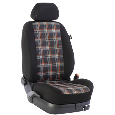 VW T5 Multivan, Bj. 2003 - 10/2009 / Maßangefertigter Rücksitzbezug Dreierbank :: 204. Stoff GTI-orange / Stoff schwarz