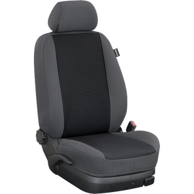 Ford Transit Connect, ab Bj. 10/2018 - 2025 / Maßangefertigte Vordersitzbezüge 3-Sitzer (Fahrersitz + Doppelbeifahrersitz) :: 133. Stoff Milano-schwarz / Stoff anthrazit