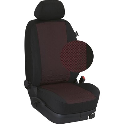VW T6 / T6.1 Multivan, Bj. 06/2015 - / Maßangefertigte Vordersitzbezüge :: 107. Stoff Nizza-rot / Stoff schwarz