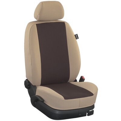 Maßangefertigte Vordersitzbezüge passend für Sunlight Wohnmobile mit Pilotsitzen :: 173. Stoff Espresso / Stoff beige