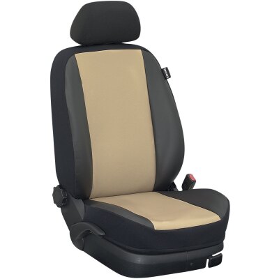 VW T6 / T6.1 Doka Doppelkabine, Bj. 06/2015 - / Maßangefertigte Vordersitzbezüge (Einzelsitze) :: K84. Kunstleder beige / Kunstleder schwarz