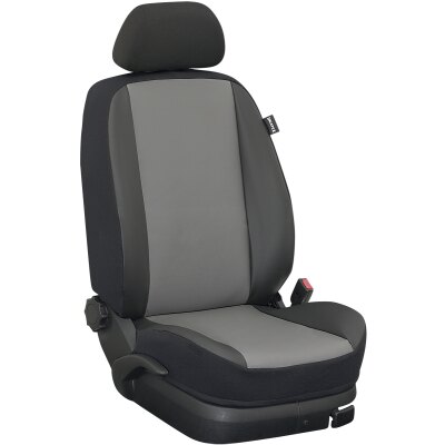 *Opel Movano B Vordersitzbezüge 3-Sitzer im Design Kunstleder grau / Kunstleder schwarz, Art.Nr.: 9429