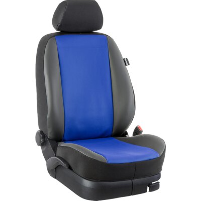 VW T6 / T6.1 Pritsche, Bj. 06/2015 - / Maßangefertigte Vordersitzbezüge 3-Sitzer (Fahrersitz + Doppelbeifahrersitz) :: K87. Kunstleder blau / Kunstleder schwarz / (15% Aufpreis)