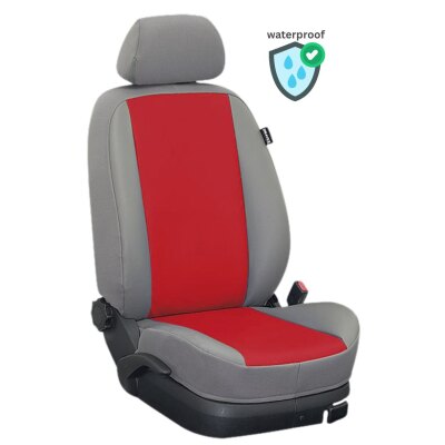 VW Caddy, Bj. 2004 - 2010 / Maßangefertigte Vordersitzbezüge :: K90. Kunstleder rot / Kunstleder grau