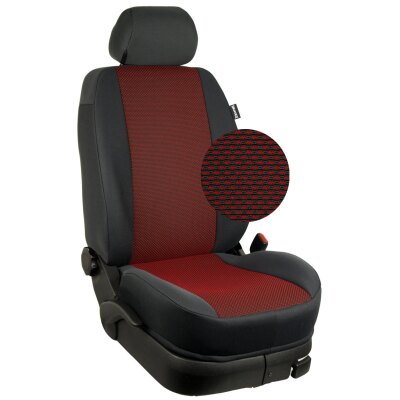 Peugeot 208 + e-208, Baujahr ab 06/2019 / Maßangefertigtes Komplettset :: 270. Stoff Virginia-rot / Stoff anthrazit