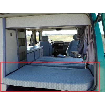 *VW T4 California Schlafmatratzenbezug (Bettverlängerung) hinter der Zweierbank im Design Stoff grau, Art.Nr.; 9525