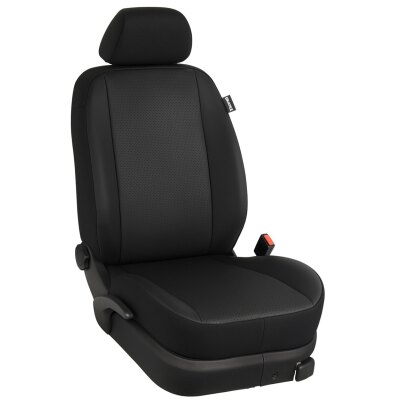 VW T6 / T6.1 Transporter / Caravelle, Bj. 06/2015 - / Maßangefertigte Vordersitzbezüge 3-Sitzer (Fahrersitz + Doppelbeifahrersitz) :: 304. Stoff Alcantra-AIR / Kunstleder-schwarz / Stoff schwarz