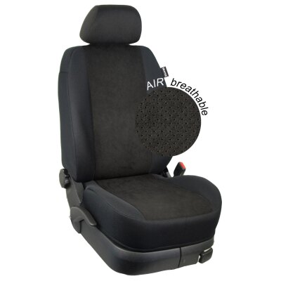 *Mercedes Sprinter W907 Kasten / Doka, ab Bj. 01/2018 - , Vordersitzbezüge 3-Sitzer im Design Stoff Alcantra-AIR / Stoff schwarz, Art.Nr.: 9542