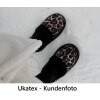 Hausschuhe passend zu Ihren Sitzbezug im Design "Stoff Leopard / Frottee schwarz / Kunstleder schwarz"
