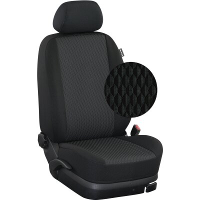 *VW Caddy, Bj. 2015 - 2020, Maßgefertigte Vordersitzbezüge im Design Stoff Paris / Stoff schwarz, Art.Nr.: 9550