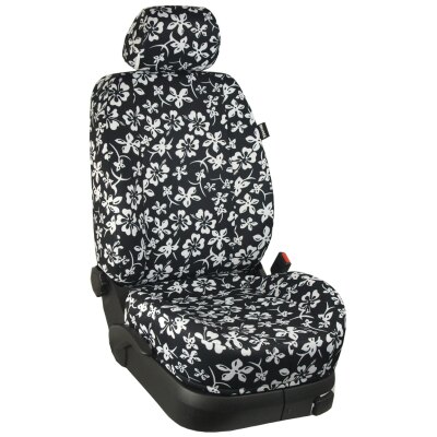 *VW ID Buzz Cargo Kastenwagen, ab Bj. 08/2022 - , Maßangefertigte Vordersitzbezüge 3-Sitzer im Design Stoff Hawaii schwarz, Art.Nr.: 9562