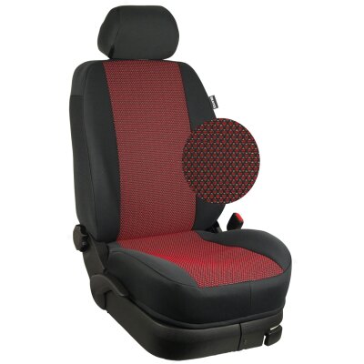 *VW T3 Transporter, Bj. 1979 - 1992, Maßangefertigte Vordersitzbezüge für 3-Sitzer im Design Stoff Miami-rot / Stoff anthrazit, Art.Nr.: 9570